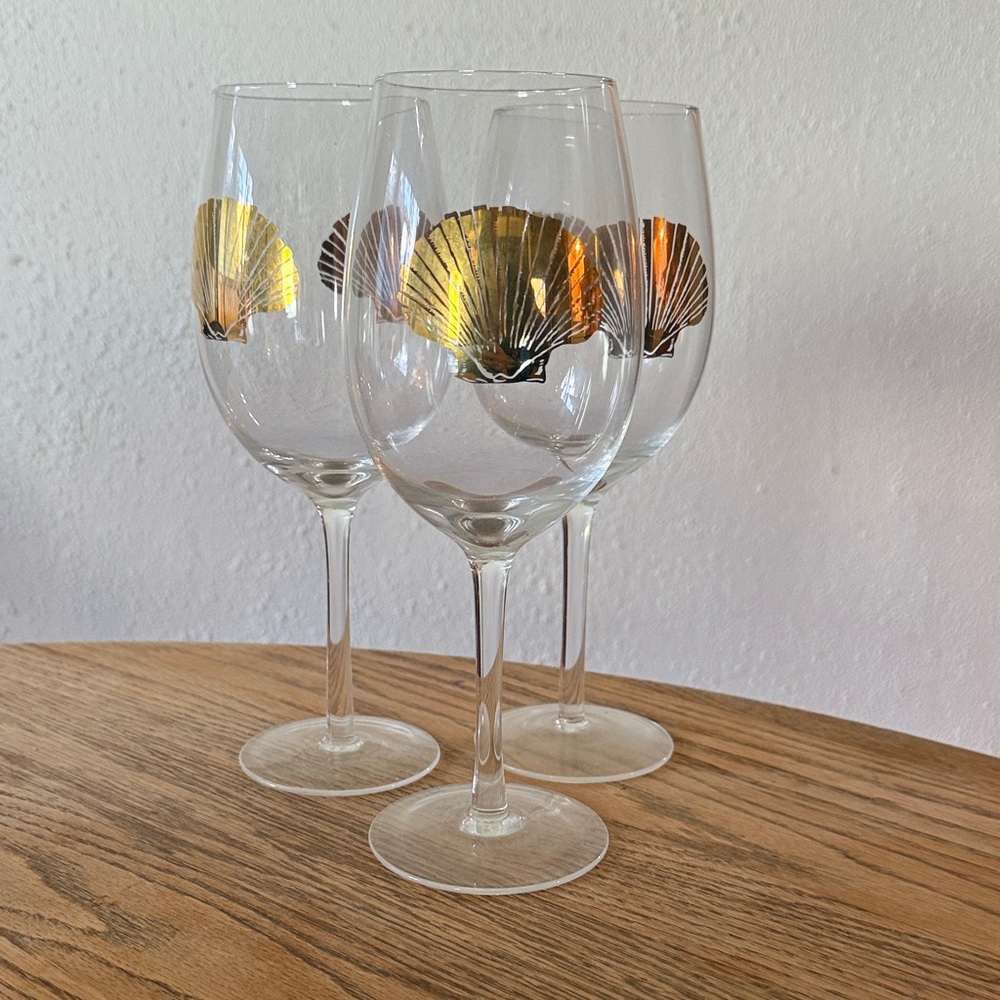 Pier 1 Gold Seashell Wine Glass Set